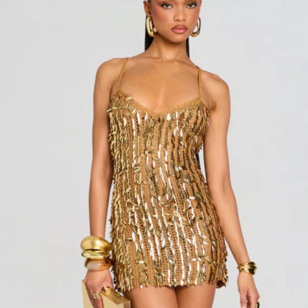 Saros Feather Sequin Crochet Dress retrofête